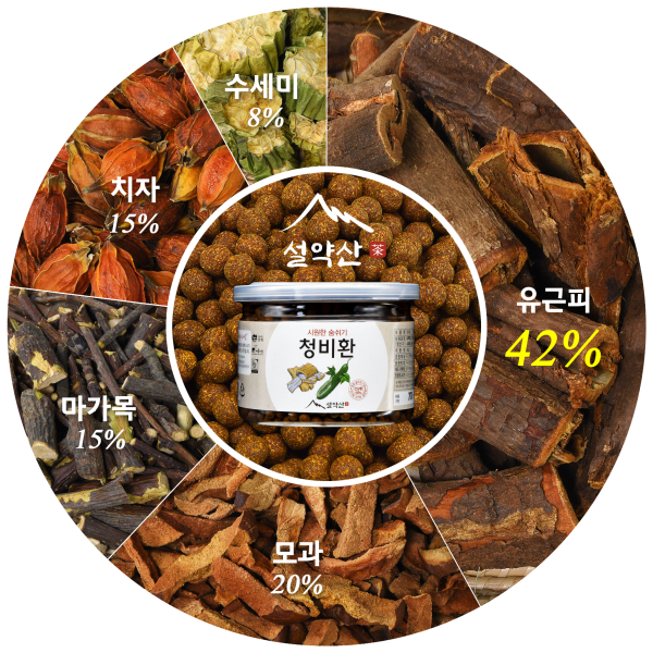 설약산 청비환 국내산 유근피 왕느릅나무 뿌리껍질 160g 1병 강원도 사회적경제 마을기업 | 설악에 약산 설약산 | 유근피, 치자, 모과, 수세미, 마가목으로 만든 건강환